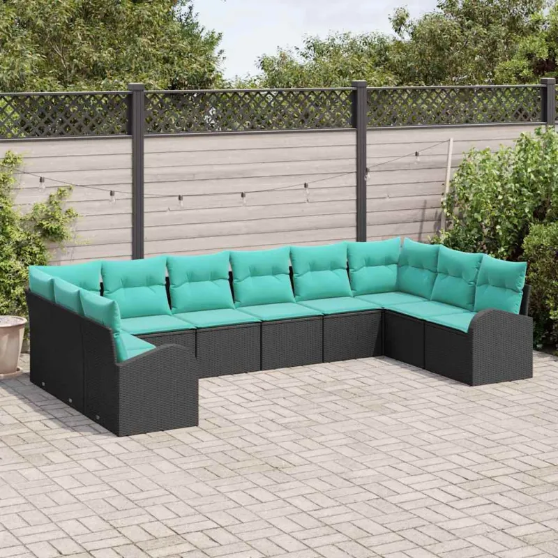 Sodo Sofų Rinkinys 10 pcs Juoda ir turkio poliratanas