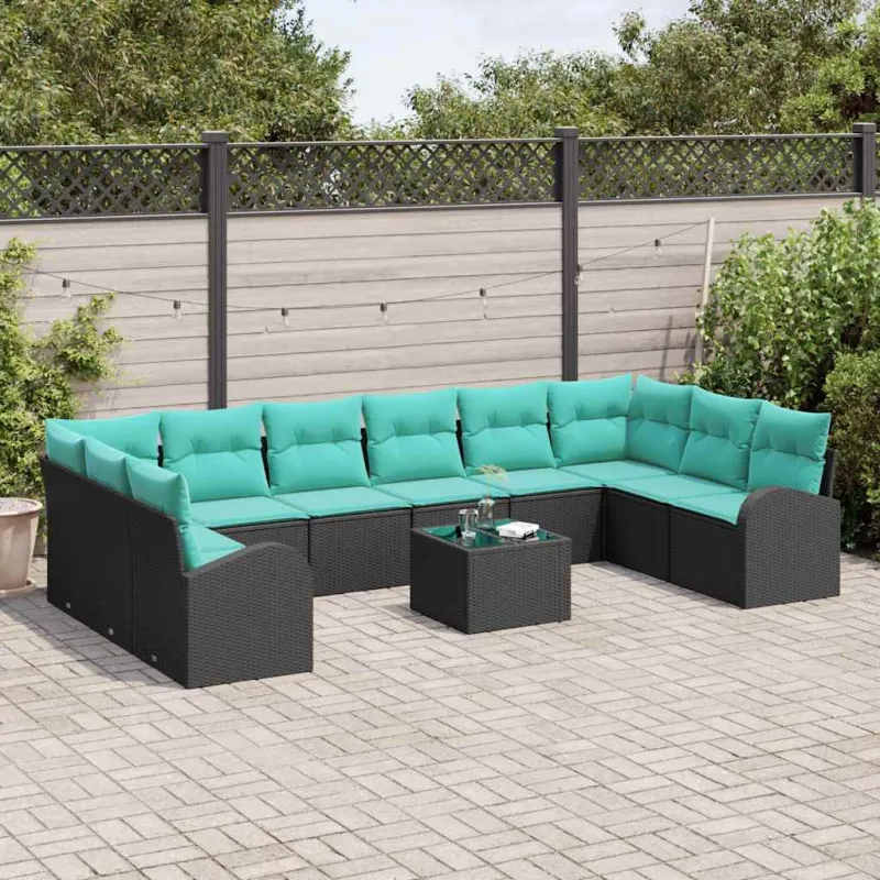 Sodo Sofų Rinkinys 11 pcs Juoda ir turkio poliratanas