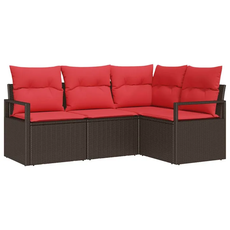 Sodo Sofų Rinkinys su pagalve 4 pcs Ruda ir raudona poliratanas