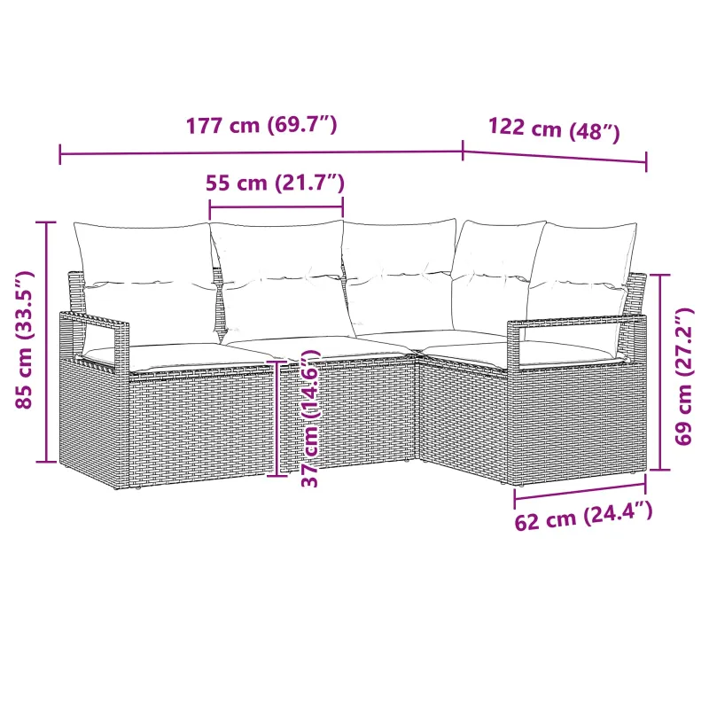 Sodo Sofų Rinkinys su pagalve 4 pcs Ruda ir raudona poliratanas
