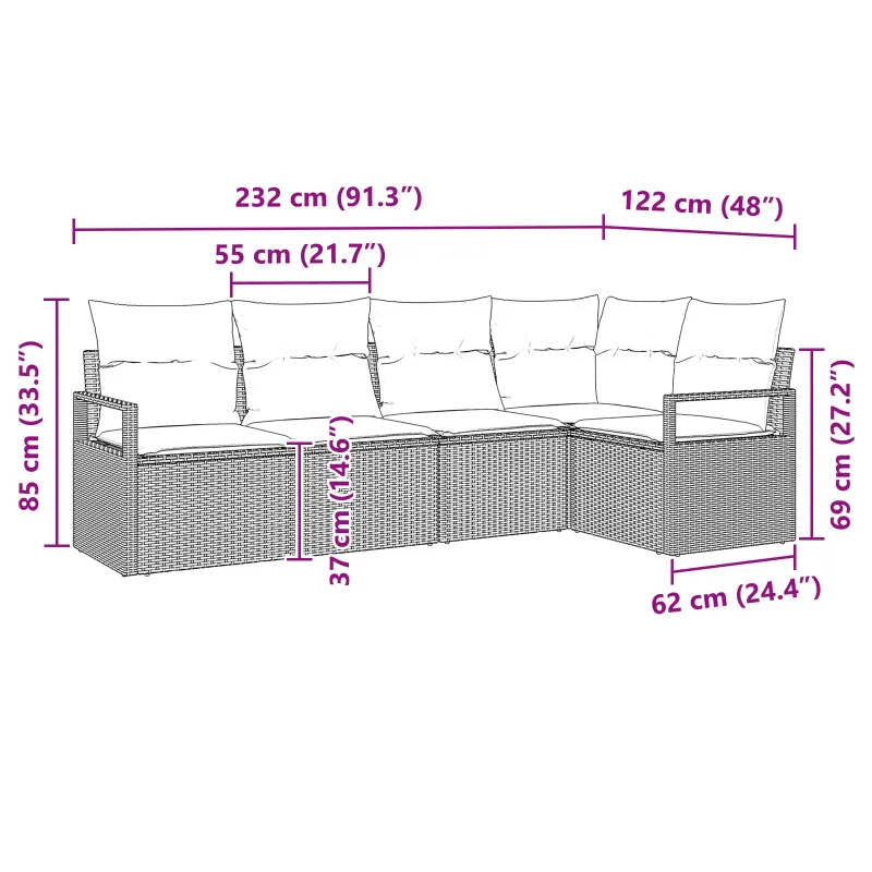 Sodo Sofų Rinkinys su pagalve 5 pcs Ruda ir raudona poliratanas