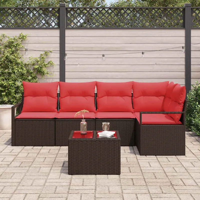 Sodo Sofų Rinkinys su pagalve 6 pcs Ruda ir raudona poliratanas