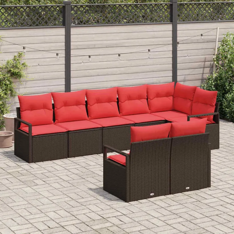 Sodo Sofų Rinkinys su pagalve 8 pcs Ruda ir raudona poliratanas