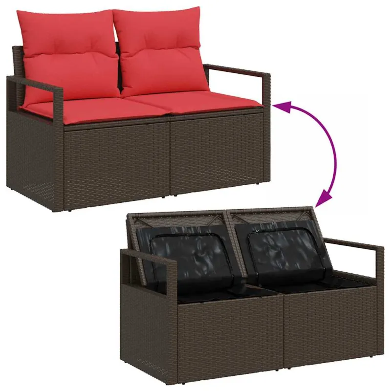 Sofos komplektas su pagalve 6 pcs Ruda ir raudona poliratanas