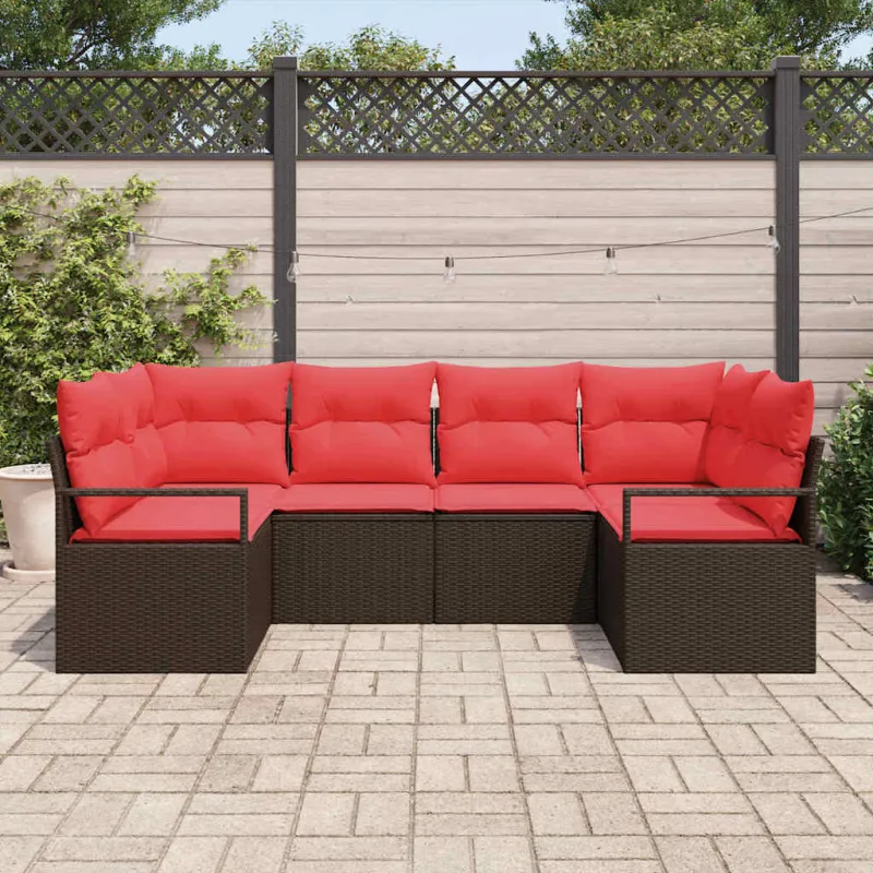 Sodo Sofų Rinkinys su pagalve 6 pcs Ruda ir raudona poliratanas