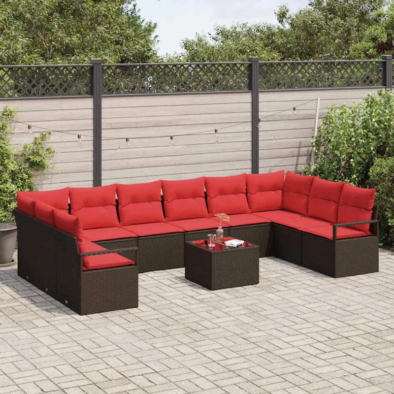 Sodo Sofų Rinkinys 11 pcs Ruda ir raudona poliratanas