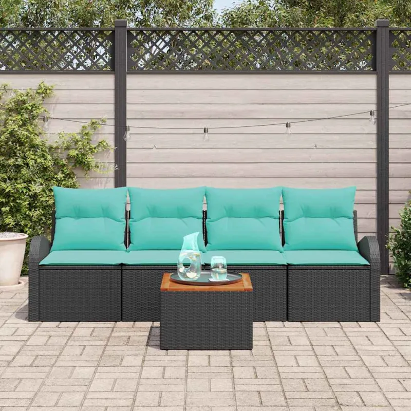 Sodo Sofų Rinkinys 5 pcs Juoda ir turkio poliratanas