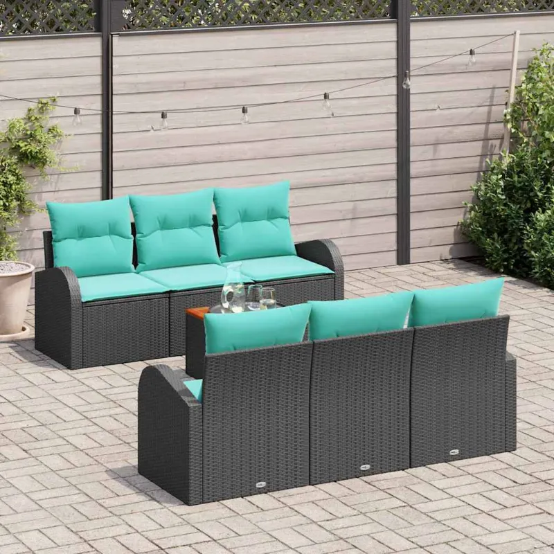 Sodo Sofų Rinkinys 7 pcs Juoda ir turkio poliratanas
