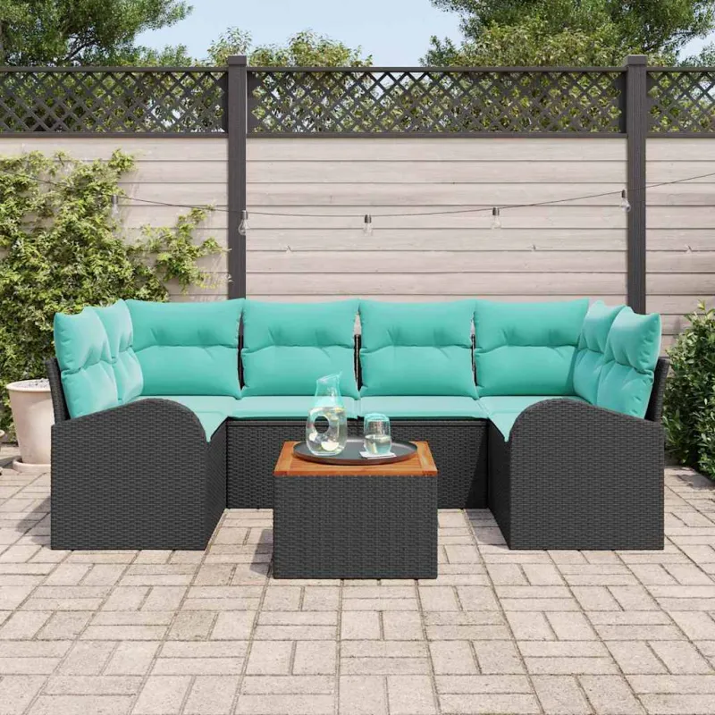 Sodo Sofų Rinkinys 7 pcs Juoda ir turkio poliratanas