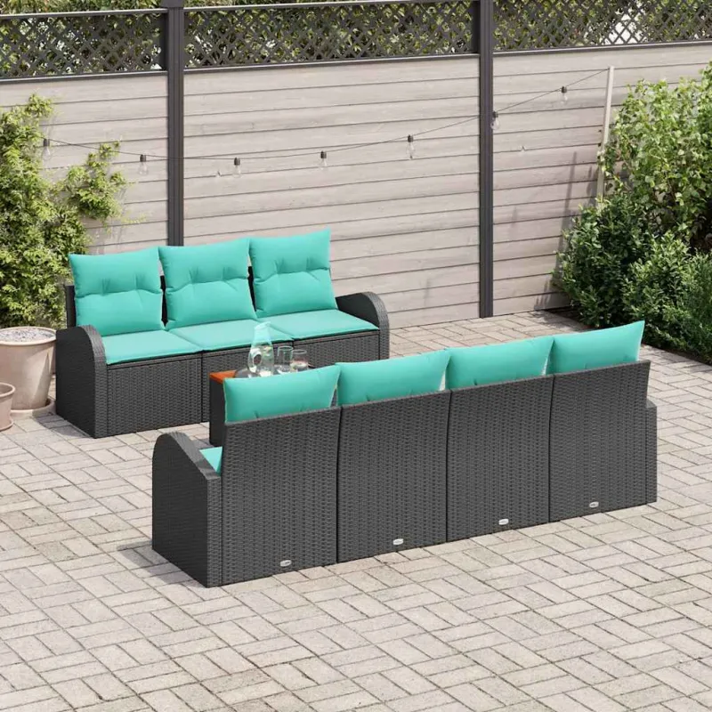 Sodo Sofų Rinkinys 8 pcs Juoda ir turkio poliratanas