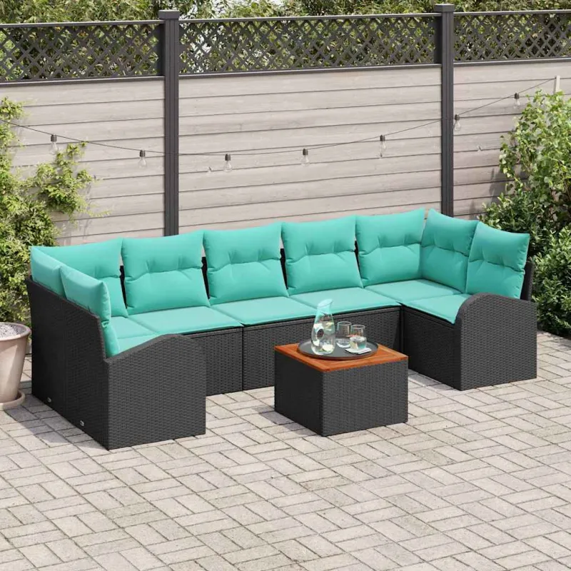 Sodo Sofų Rinkinys 8 pcs Juoda ir turkio poliratanas