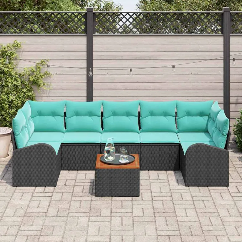 Sodo Sofų Rinkinys 8 pcs Juoda ir turkio poliratanas