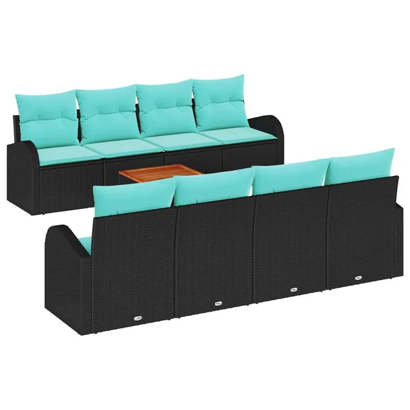 Sodo Sofų Rinkinys 9 pcs Juoda ir turkio poliratanas
