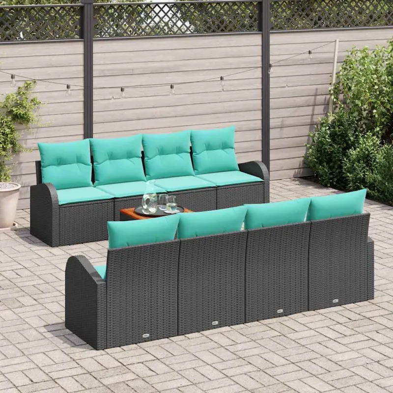 Sodo Sofų Rinkinys 9 pcs Juoda ir turkio poliratanas