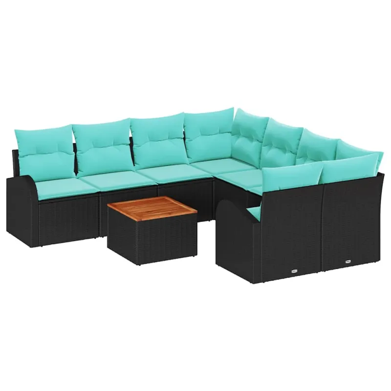 Sodo Sofų Rinkinys 9 pcs Juoda ir turkio poliratanas