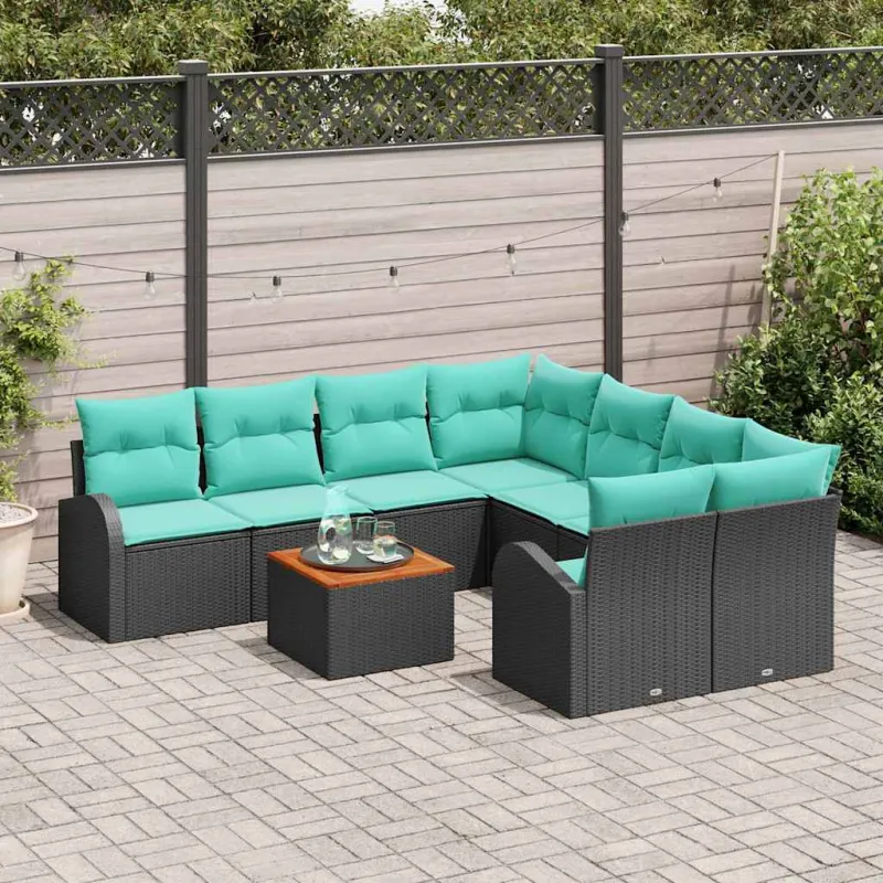 Sodo Sofų Rinkinys 9 pcs Juoda ir turkio poliratanas