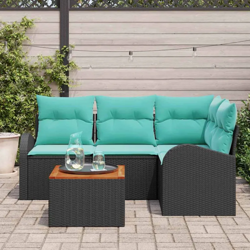 Sodo Sofų Rinkinys 5 pcs Juoda ir turkio poliratanas