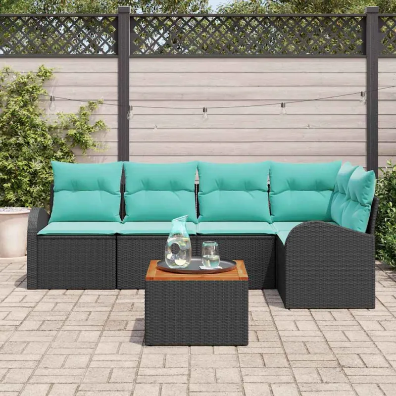 Sodo Sofų Rinkinys 6 pcs Juoda ir turkio poliratanas