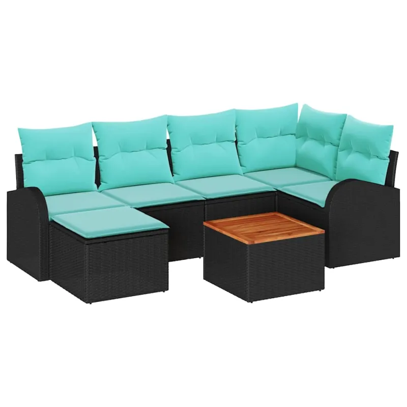 Sodo Sofų Rinkinys 7 pcs Juoda ir turkio poliratanas