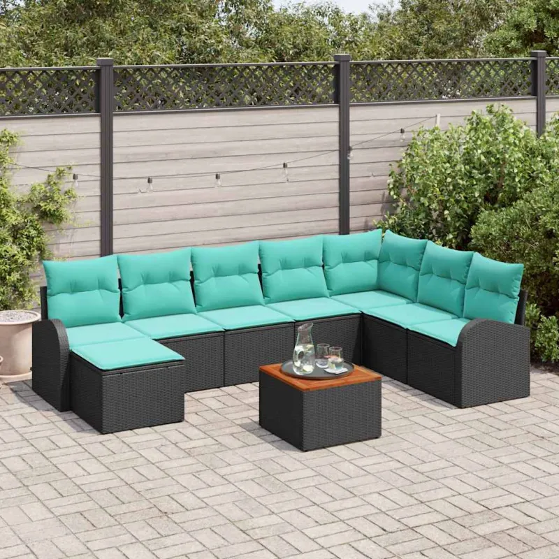 Sodo Sofų Rinkinys 9 pcs Juoda ir turkio poliratanas