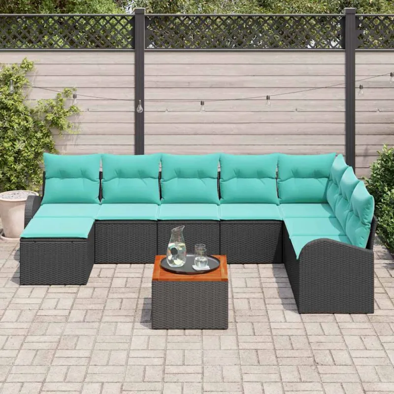 Sodo Sofų Rinkinys 9 pcs Juoda ir turkio poliratanas