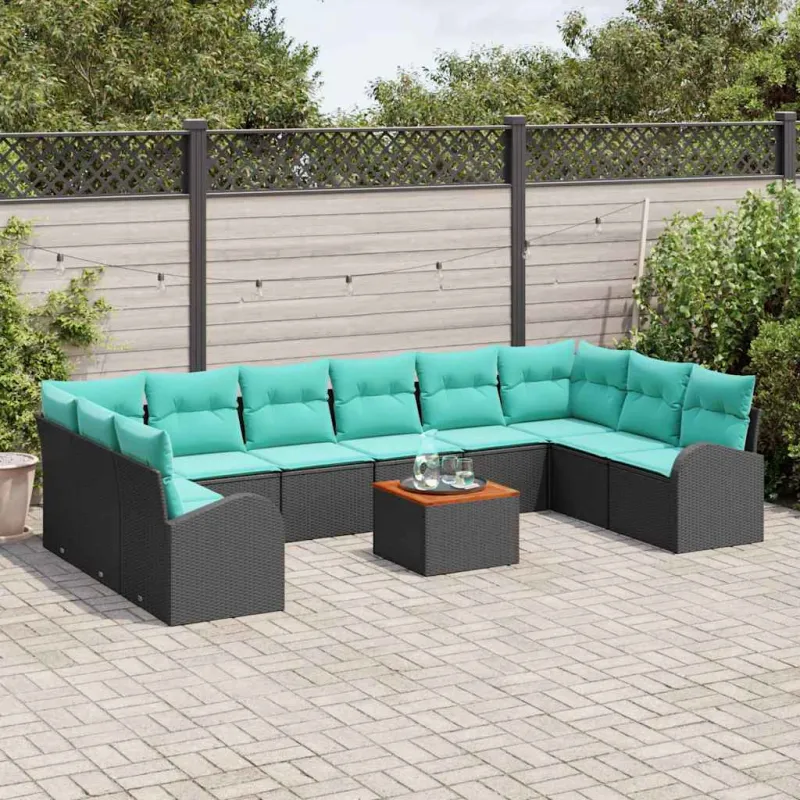Sodo Sofų Rinkinys 11 pcs Juoda ir turkio poliratanas