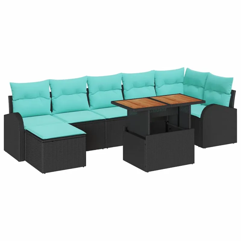 Sodo Sofų Rinkinys 8 pcs Juoda Poli ratanas