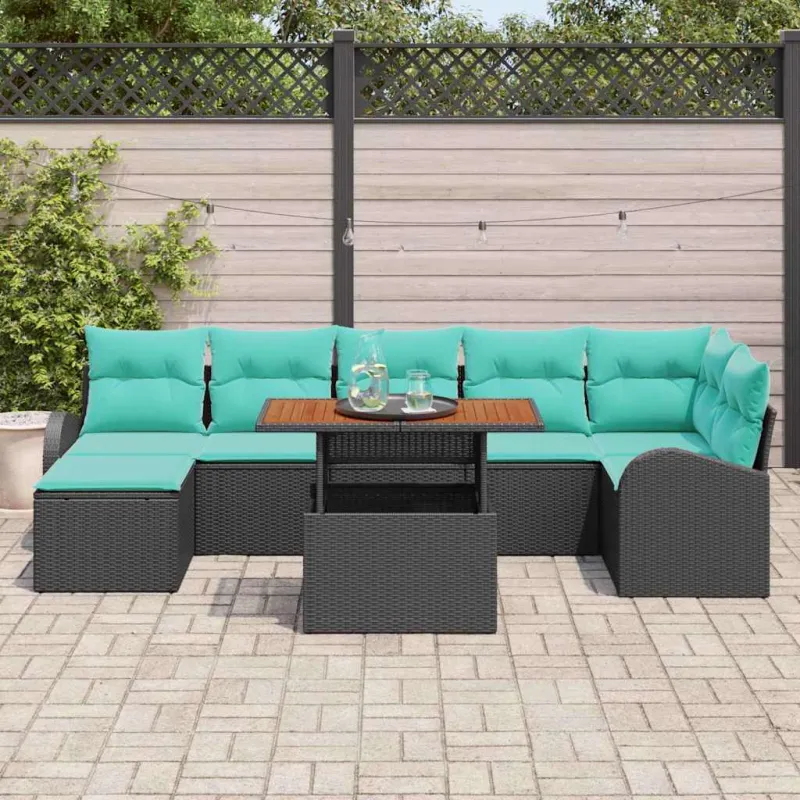 Sodo Sofų Rinkinys 8 pcs Juoda Poli ratanas