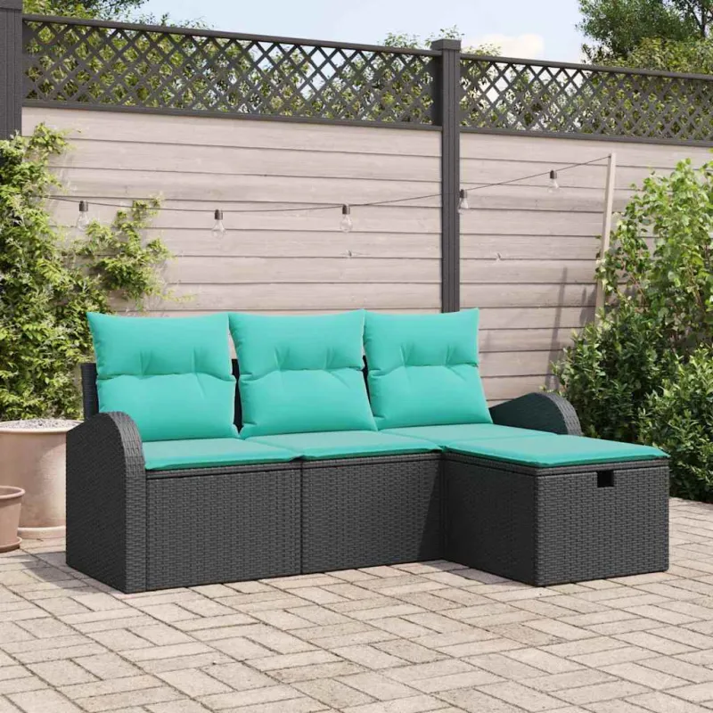 Sodo Sofų Rinkinys su pagalve 4 pcs Juoda poliratanas