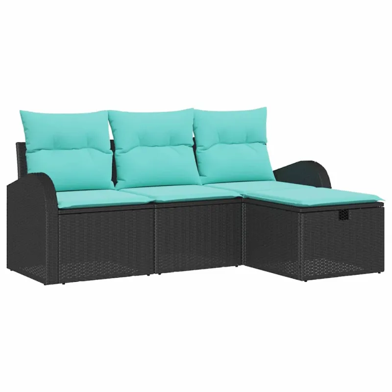 Sodo Sofų Rinkinys su pagalve 4 pcs Juoda poliratanas