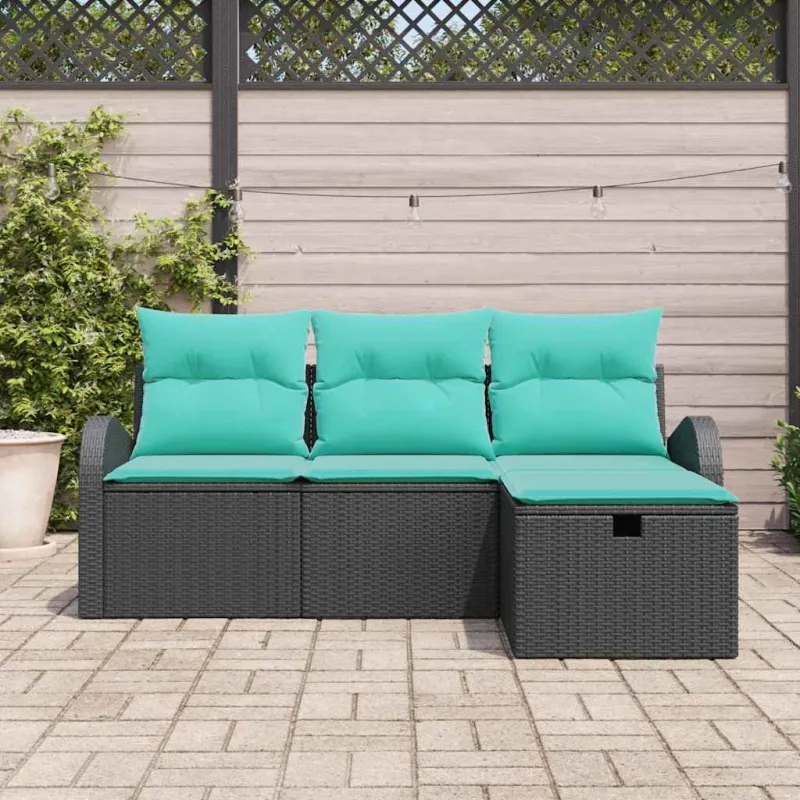 Sodo Sofų Rinkinys su pagalve 4 pcs Juoda poliratanas