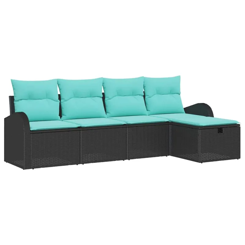 Sodo Sofų Rinkinys su pagalve 5 pcs Juoda Poli ratanas