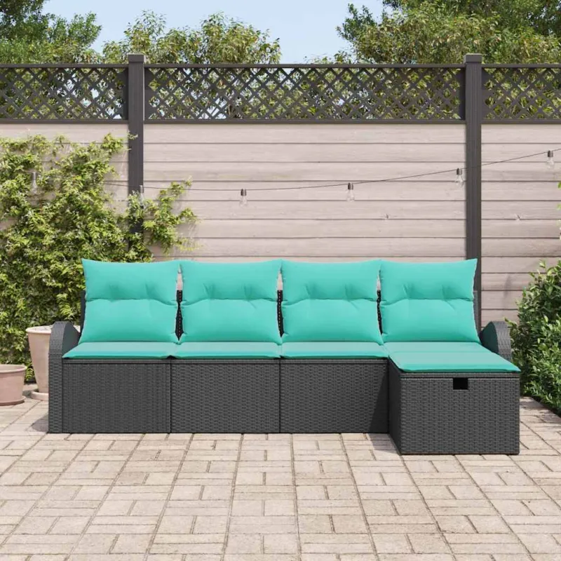 Sodo Sofų Rinkinys su pagalve 5 pcs Juoda Poli ratanas