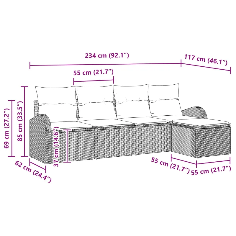 Sodo Sofų Rinkinys su pagalve 5 pcs Juoda Poli ratanas