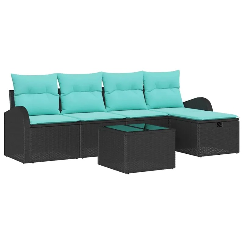 Sodo Sofų Rinkinys su pagalve 6 pcs Juoda Poli ratanas