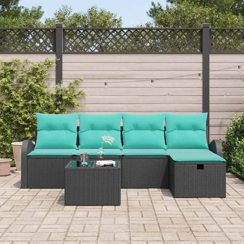 Sodo Sofų Rinkinys su pagalve 6 pcs Juoda Poli ratanas