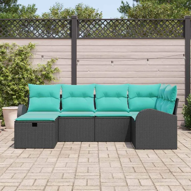 Sodo Sofų Rinkinys su pagalve 6 pcs Juoda poliratanas
