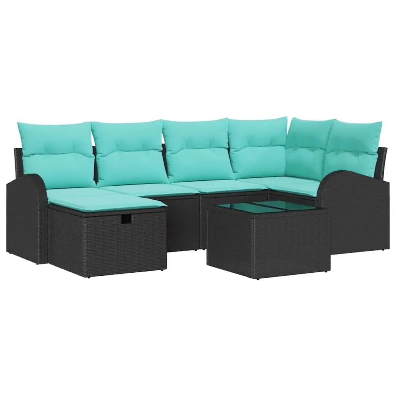 Sodo Sofų Rinkinys su pagalve 7 pcs Juoda Poli ratanas
