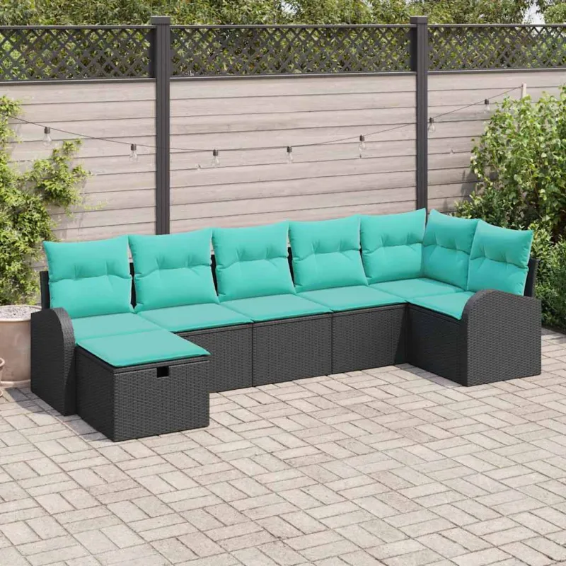 Sodo Sofų Rinkinys su pagalve 7 pcs Juoda poliratanas