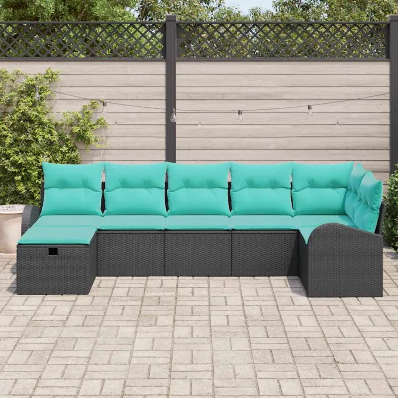 Sodo Sofų Rinkinys su pagalve 7 pcs Juoda poliratanas