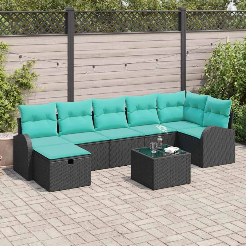Sodo Sofų Rinkinys su pagalve 8 pcs Juoda Poli ratanas