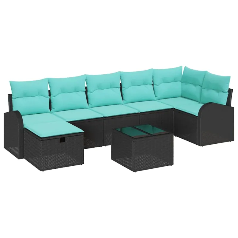 Sodo Sofų Rinkinys su pagalve 8 pcs Juoda Poli ratanas