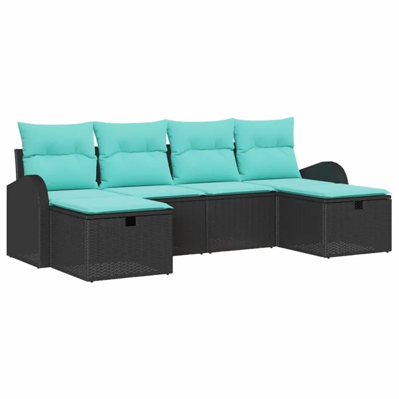 Sodo Sofų Rinkinys su pagalve 6 pcs Juoda poliratanas