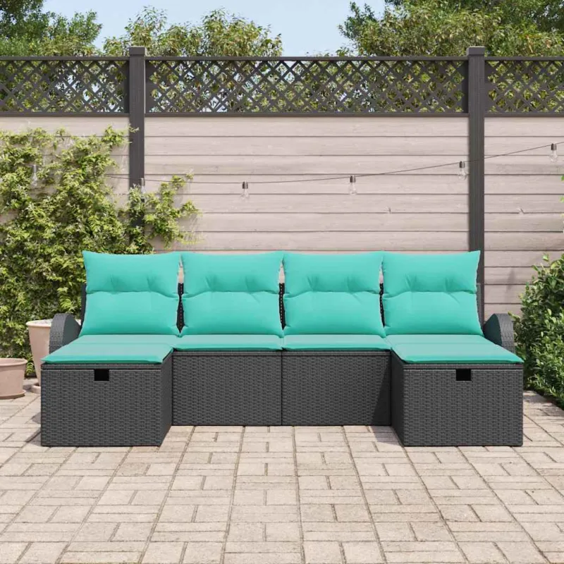 Sodo Sofų Rinkinys su pagalve 6 pcs Juoda poliratanas