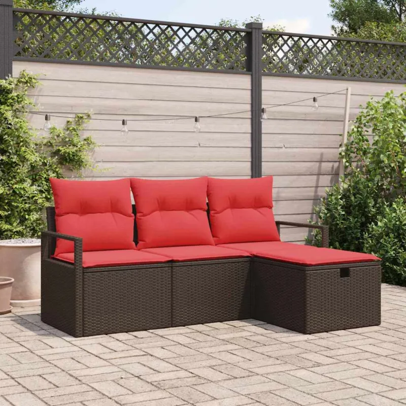 Sodo Sofų Rinkinys su pagalve 4 pcs Ruda poliratanas
