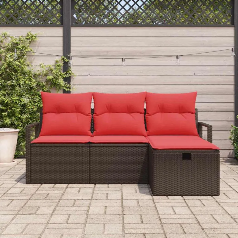 Sodo Sofų Rinkinys su pagalve 4 pcs Ruda poliratanas