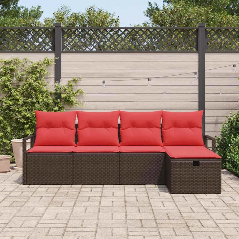 Sodo Sofų Rinkinys su pagalve 5 pcs Ruda poliratanas