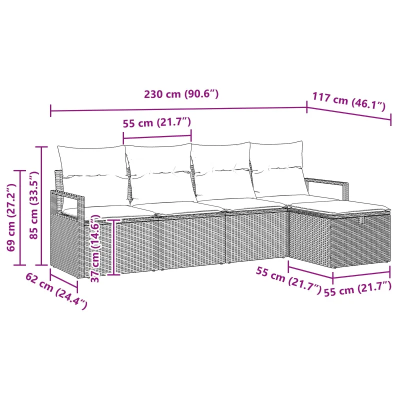 Sodo Sofų Rinkinys su pagalve 5 pcs Ruda poliratanas