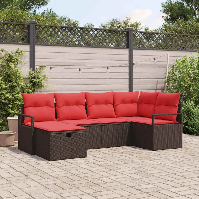 Sodo Sofų Rinkinys su pagalve 6 pcs Ruda poliratanas