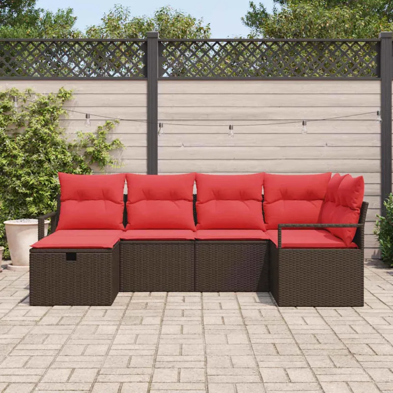 Sodo Sofų Rinkinys su pagalve 6 pcs Ruda poliratanas